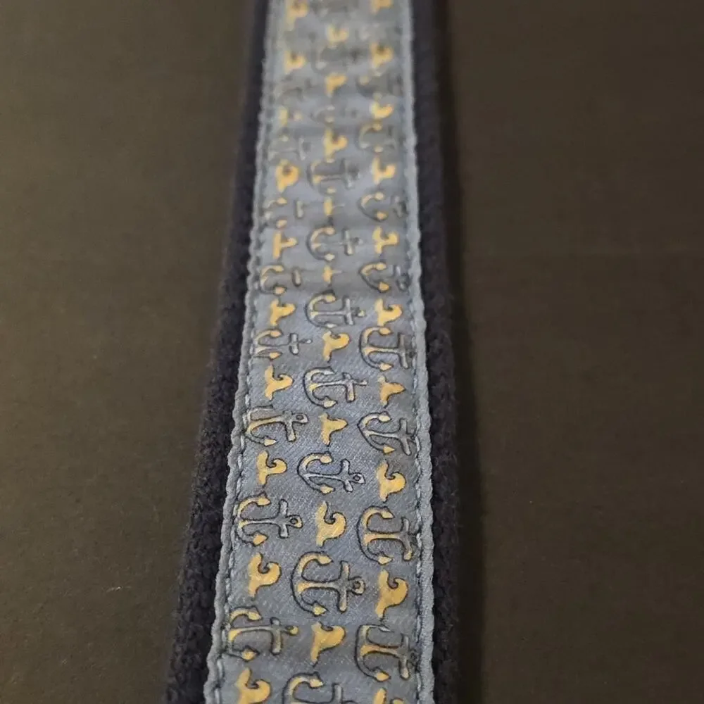 Vineyard Vines Boys 28 Club Belt Nautical Anchor Ribbon Brass Leather Canvas